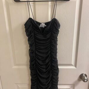 Princess Polly Black Ruched Tiered Slip Dress